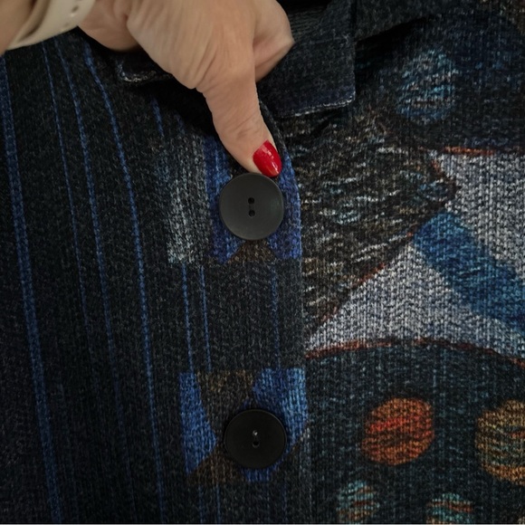 Damee PL Blue/Colorful Big Button 3/4 Bell Sleeves Artsy, Boho Jacket - Picture 5 of 14